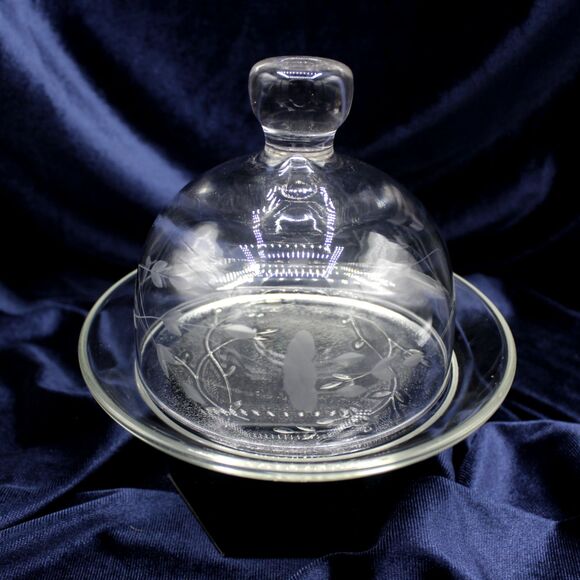Vintage Princess House Domed Butter Dish Crystal Etched Glass Heritage Pattern - Picture 1 of 4